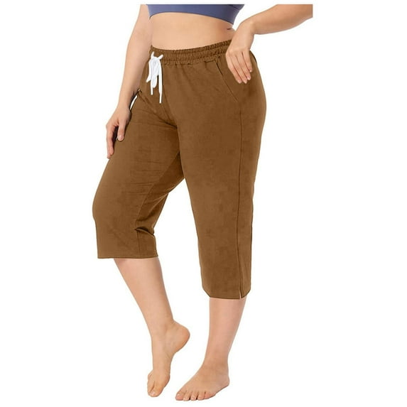 JLFKNG Capri Pants For Women Casual Loose Fit Straight Leg Breathable Trousers Solid Color Sports Multicolor Pants High Waist Stretch Mid Calf Length Comfy Womens Clothing