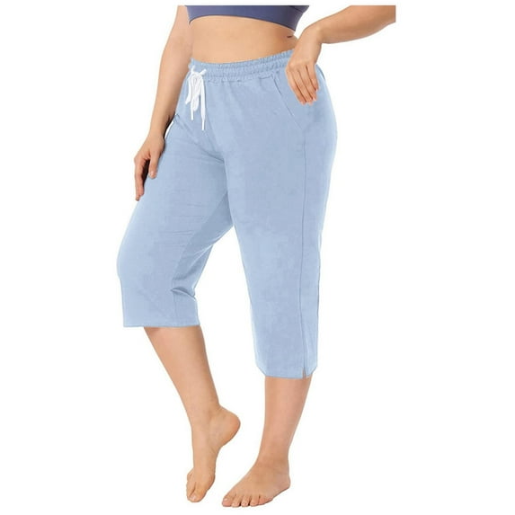 JLFKNG Capri Pants For Women Casual Loose Fit Straight Leg Breathable Trousers Solid Color Sports Multicolor Pants High Waist Stretch Mid Calf Length Comfy Womens Clothing