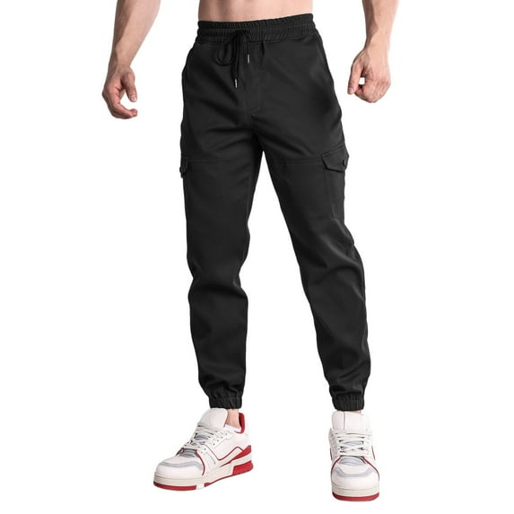 JLFKNG Cargo Pants For Men Oversized Cargo Pants With Pockets Wide Leg Solid Color Streetwear Loose Fit Pants With Elastic Waist Design Mens Dailywear