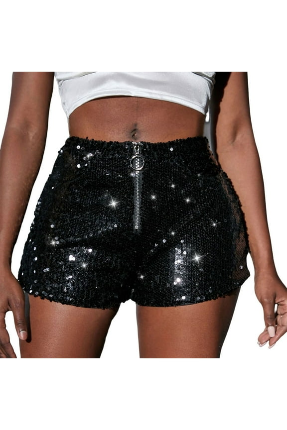 JLFKNG Casual Shorts For Women Summer Sequin Shorts High Waist Casual Loose A Line Breathable Loose Fit Sparkly Clubwear Night Out Shorts Womens Dailywear
