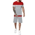 thumbnail image 1 of JLFKNG Fashion Men's 2Pcs Outfits Patchwork Color Short Sleeve T Shirts And Shorts With Elastic Waist Drawstring Breathable Casual Loose Fit Comfy Mens Sets, 1 of 7
