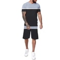 thumbnail image 1 of JLFKNG Fashion Men's 2Pcs Outfits Patchwork Color Short Sleeve T Shirts And Shorts With Elastic Waist Drawstring Breathable Casual Loose Fit Lounge Summer Sets, 1 of 7