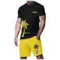 thumbnail image 1 of JLFKNG Fashion Men's 2Pcs Outfits Summer Short Sleeve T Shirts And Shorts Breathable Casual Coconut Tree Sunset Printed Hawaiian Style Suitable For Vacation, 1 of 5