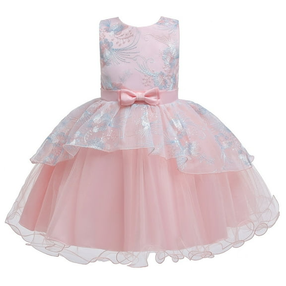 JLFKNG Infants Girls Dresses Casual Sleeveless Crew Neck Cute Solid Color Ruffled Loose Fit Tulle Mesh Girls Dress Child's Daily Wear