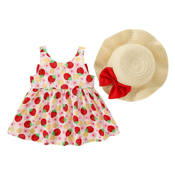 JLFKNG Infants Girls Dresses Cute Sweet Strawberry Printed Short Sleeve Ruffled Loose Breathable Dress Suitable For Beach, Vacation,