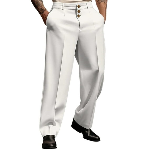 JLFKNG Joggers For Men Solid Color Simple Business Straight Three Button Suit Trousers Suitable For Sports