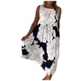 thumbnail image 1 of JLFKNG Leisure Ladys Dresses Floral Printed Loose Fit Pleated Dress Elegant O Neck Sleeveless Ankle Length Daily Wear, 1 of 5