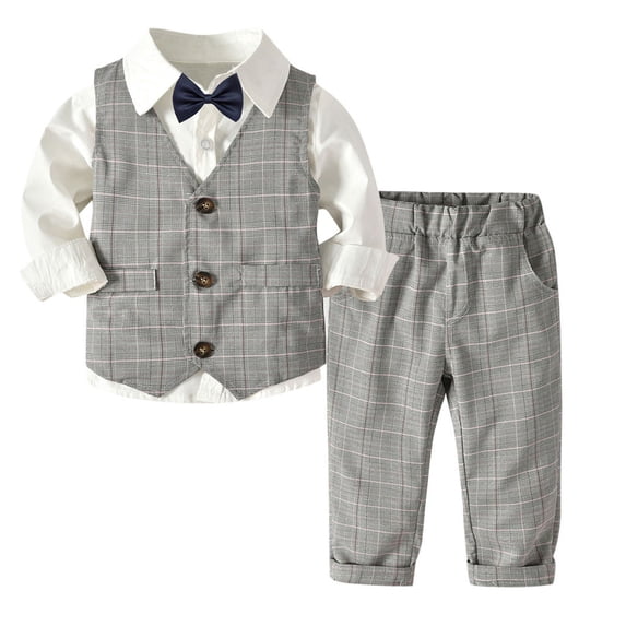 JLFKNG Kids Toddler Baby Boys Outfits Casual Plaid Printed Handsome Formal Baby Boys Outfits Sets Comfy Dailywear