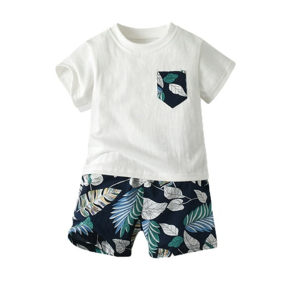 JLFKNG Little Boys Outfits Cute Sweet Hawaiian Style Printed Shirt Tops Short Sleeve Shorts With Elastic Waist Design Breathable Loose Fit 2Pcs Outfits Sets Comfy Dailywear