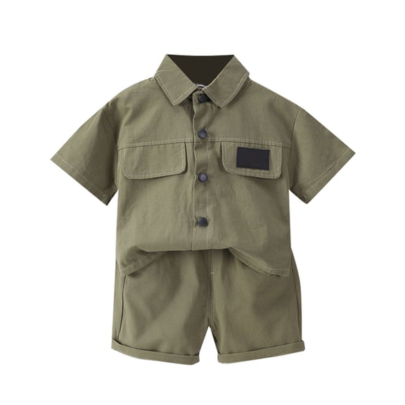 JLFKNG Little Boys Outfits Simple Solid Color Shirt Tops Short Sleeve Shorts With Elastic Waist Design Breathable Loose Fit 2Pcs Outfits Sets Baby Dailywear