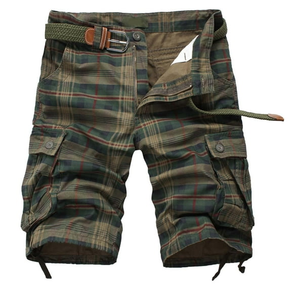 JLFKNG Male Fashion Casual Plaid Camouflage Multi Pocket Zipper Buckle Cargo Pants Outdoor Shorts Tooling Shorts Breathable Slim Fit
