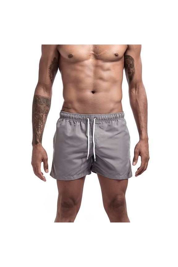 JLFKNG Males Beachwear Swim Bottoms Simple Solid Color Large Pockets Loose Fit Straight Leg Swim Bottoms With Adjustable Waist Straps Above Knee Comfy Swim Trunks