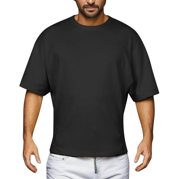 JLFKNG Males Summer Tee Shirt Tops Oversized Short Sleeve Bottoming Shirt Simple Solid Color Round Neck Loose Fit Tee Shirt Tops Comfy Summer Clothes