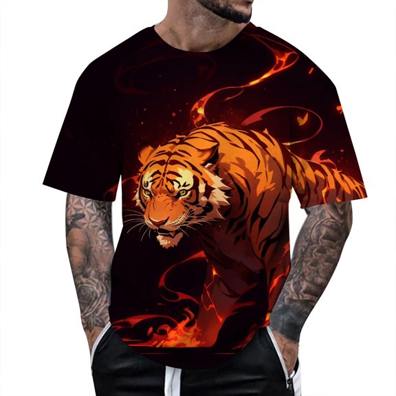 JLFKNG Males Summer Tee Shirt Tops Round Neck Tees Short Sleeve Cool Animal Printed Breathable Loose Trend Bottoming Tee Shirt Suitable For Outdoor Sports