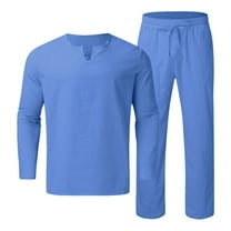 JLFKNG Men 2 Pieces Cotton Linen Set Shirt Long Sleeve And Casual Beach Pants Summer Yoga Outfits Comfy Summer Clothes