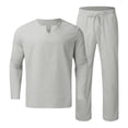 thumbnail image 1 of JLFKNG Men 2 Pieces Cotton Linen Set Shirt Long Sleeve And Casual Beach Pants Summer Yoga Outfits Comfy Summer Clothes, 1 of 4