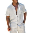 thumbnail image 1 of JLFKNG Men's 2 Piece Linen Set Short Sleeve Turn Down Collar Shirts With Pocket And Shorts Summer Beach Pants Pure Color Set Suitable For Vacation, 1 of 5