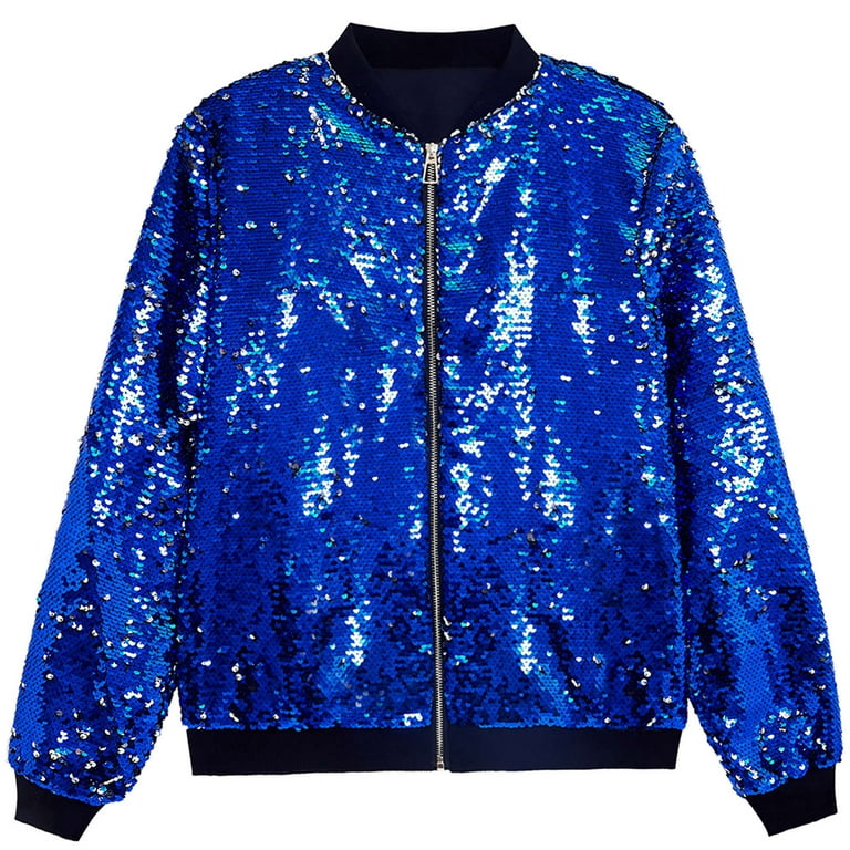 JLFKNG Men s Bomber Jackets Fashion Sequins Jacket For Men Zip Up Long Sleeve Party Disco Sparkly Stage Performance Hooded Jacket Tops Comfy Mens