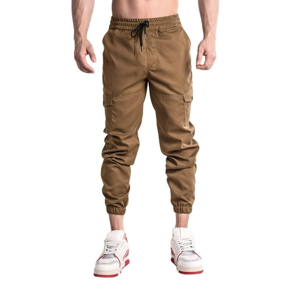 JLFKNG Men's Cargo Joggers Pants Oversized Cargo Pants With Pockets Wide Leg Solid Color Streetwear Loose Fit Pants With Elastic Waist Design Comfy Mens Clothes
