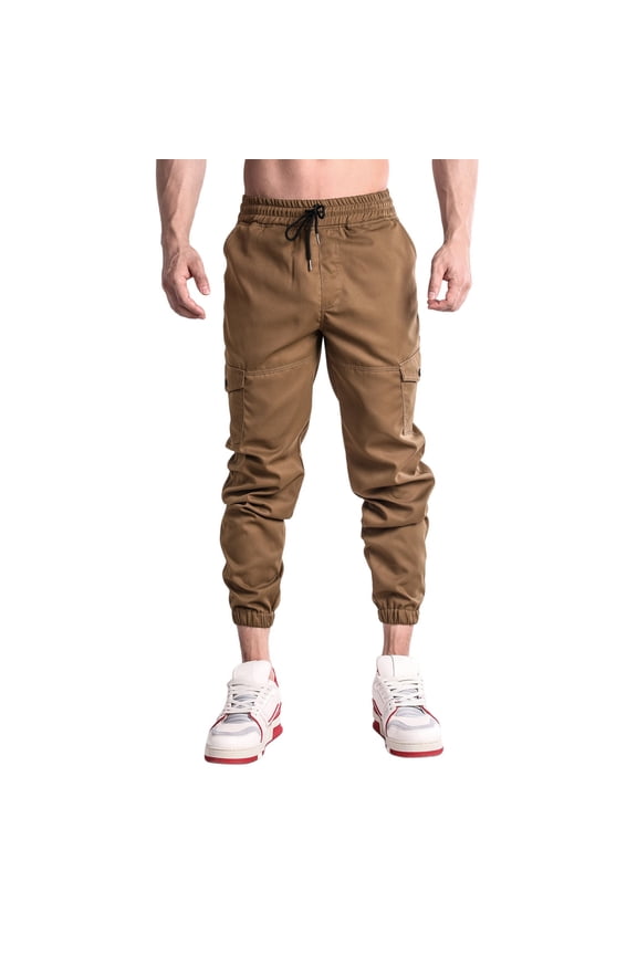 JLFKNG Men's Cargo Joggers Pants Oversized Cargo Pants With Pockets Wide Leg Solid Color Streetwear Loose Fit Pants With Elastic Waist Design Comfy Mens Clothes