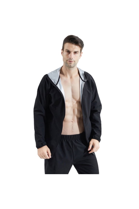 JLFKNG Men's Casual Shirt Jacket Sauna Shirt For Men Sweat Coat Compression Coat Zipper Solid Color Workout Sports Shapewear Gym Exercise Jacket Comfy Mens Clothing