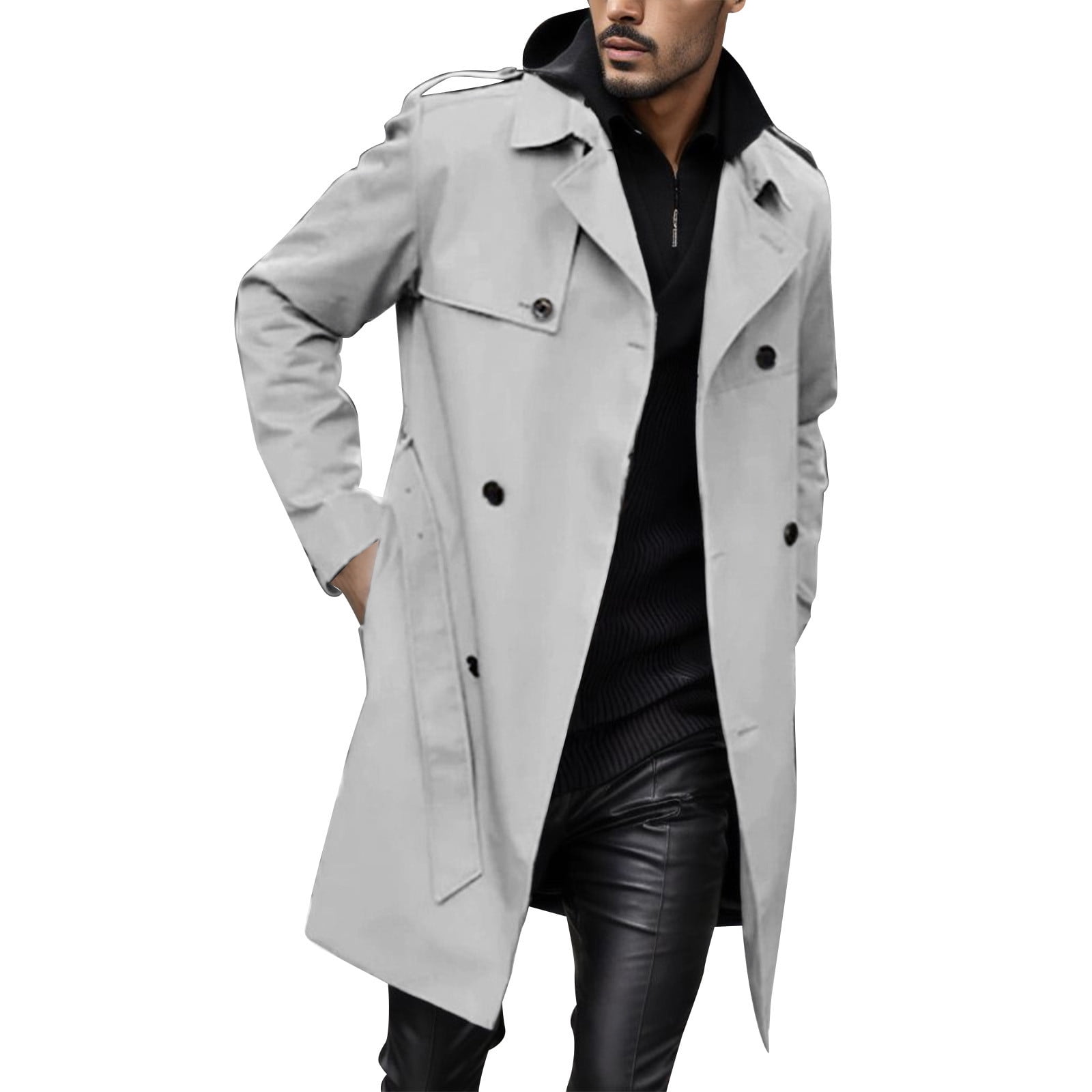 Men's Trench Coats Double Breasted Belted Trench Coat