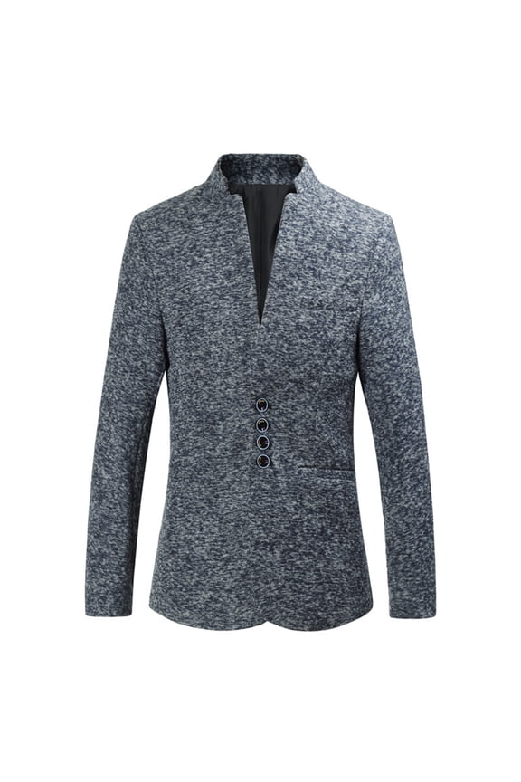 JLFKNG Men's Jacket Elegant Dress Jacket For Men Black Slim Fit Warm Buttons Up Stand Collar Suit Jacket With Pcokets Comfy Mens Clothing