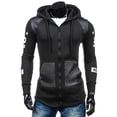 thumbnail image 1 of JLFKNG Men's Jacket Fashion Patchwork Leather Jacket Long Sleeve Zipper Up Hooded Jackets With Pockets Mid Length Cool Clothes For Men, 1 of 6