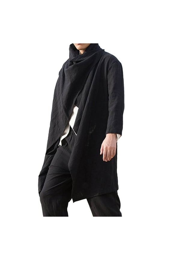 JLFKNG Men's Lightweight Bomber Jackets Fashion Solid Color Cotton Linen Cape Long Length Irregular Cloak Long Sleeve Loose Fit Handsome Coat Comfy Mens Clothes