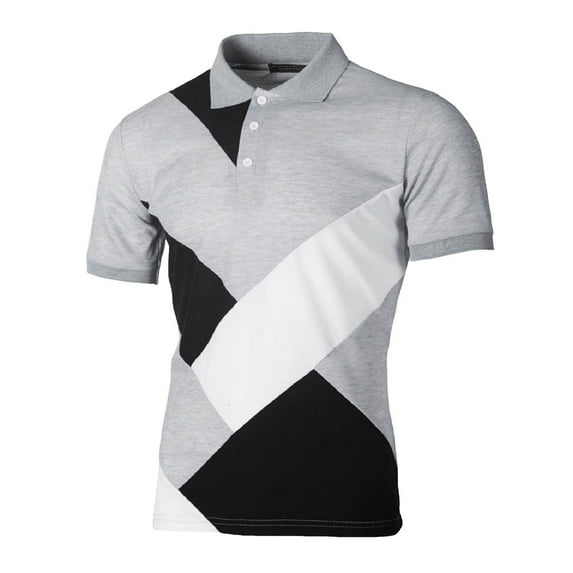 JLFKNG Men's Polo Shirts Casual Short Sleeve Shirts For Men Patchwork Color Buttons Up Slim Fit Business Shirt Tops Suitable For Vacation