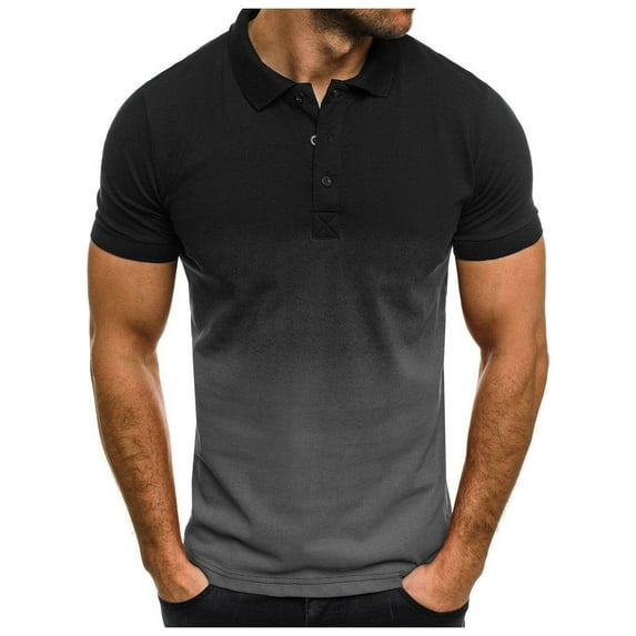 JLFKNG Men's Polo Shirts Fashion Gradient Color Polo Shirts Lapel Short Sleeve Casual Slim Fit Sports Shirt Tops Comfy Mens Clothes