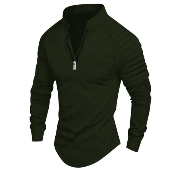 JLFKNG Men's Polo Shirts Long Sleeve T Shirt For Men Summer Stretch Stretch Business Pleated Shirts Tops Zipper Up Comfy Mens Clothes