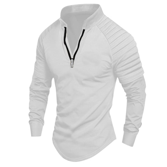 JLFKNG Men's Polo Shirts Long Sleeve T Shirt For Men Summer Stretch Stretch Business Pleated Shirts Tops Zipper Up Lounge Summer Tops