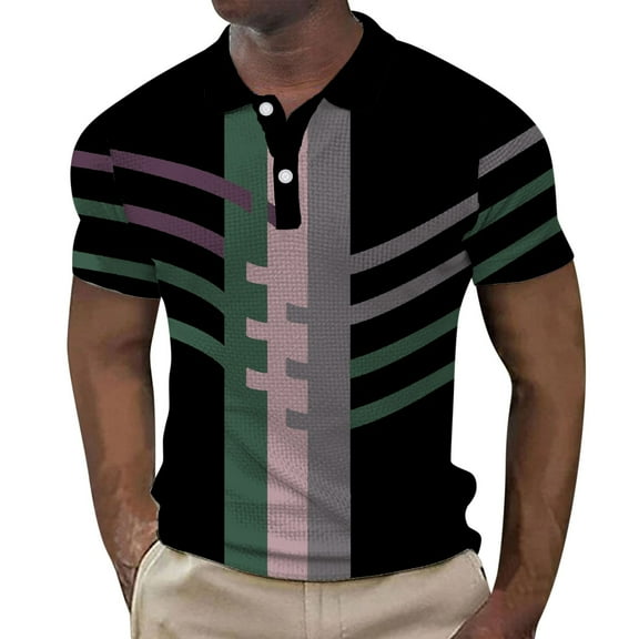 JLFKNG Men's Polo Shirts Short Sleeve Polo Shirts For Men Classic Plaid Printed Casual Slim Fit Shirt Tops Buttons Up Suitable For Outdoor Sports