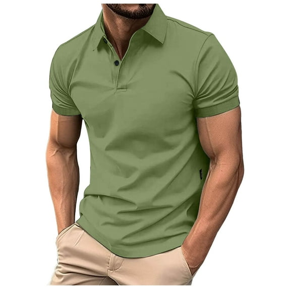 JLFKNG Men's Polo Shirts Short Sleeve Polo Shirts For Men Classic Solid Color Casual Slim Fit Golf Shirt Tops Buttons Up Lounge Clothing For Men