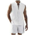 thumbnail image 1 of JLFKNG Men's Sets 2 Piece Beach Outfits Lace Up Hippie Tank Tops Summer Casual Sleeveless Shirts Matching Shorts Set Comfy Mens Sets, 1 of 7