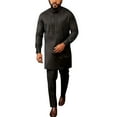 thumbnail image 1 of JLFKNG Men's Simple Suit African Style Long Sleeve Solid Color Shirt And Pants Casual Suit Lounge Summer Sets, 1 of 8