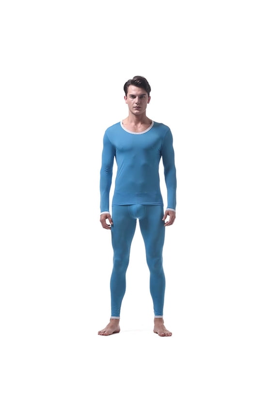 JLFKNG Men's Thermal Underwear Set Ultra Thin Ice Silk Long Sleeve Trousers Tight Pajamas Fashion Sexy Pantsuit Comfy Mens Sets