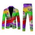 thumbnail image 1 of JLFKNG Mens 2Pcs Outfits Colorful Printed Long Sleeve Business Dress Suit Jacket Trousers Sets Slim Fit Festival Style Comfy Mens Sets, 1 of 3