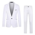thumbnail image 1 of JLFKNG Mens 2Pcs Outfits Solid Color Long Sleeve Business Dress Suit Jacket Trousers Sets Slim Fit Comfy Summer Clothes, 1 of 3