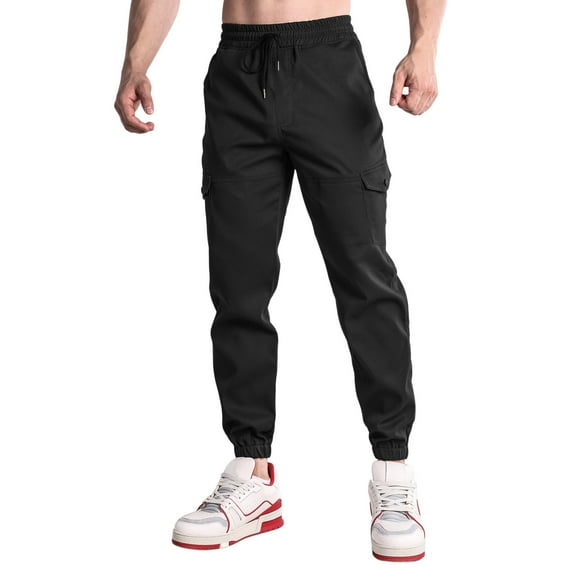 JLFKNG Mens Cargo Pants Oversized Cargo Pants With Pockets Wide Leg Solid Color Streetwear Loose Fit Pants With Elastic Waist Design Suitable For Sports