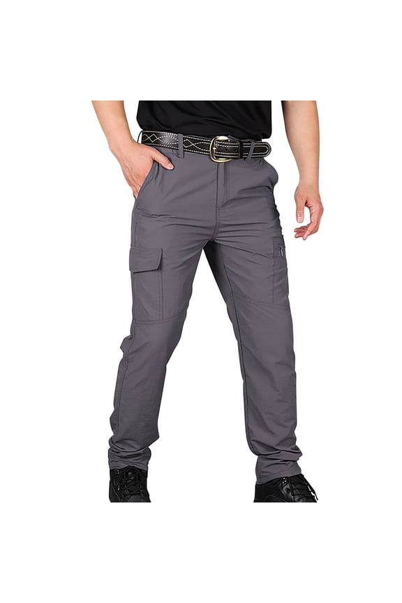 JLFKNG Mens Cargo Pants Slim Fit Straight Leg Simple Solid Color Trousers With Elastic Waist Mens Dailywear