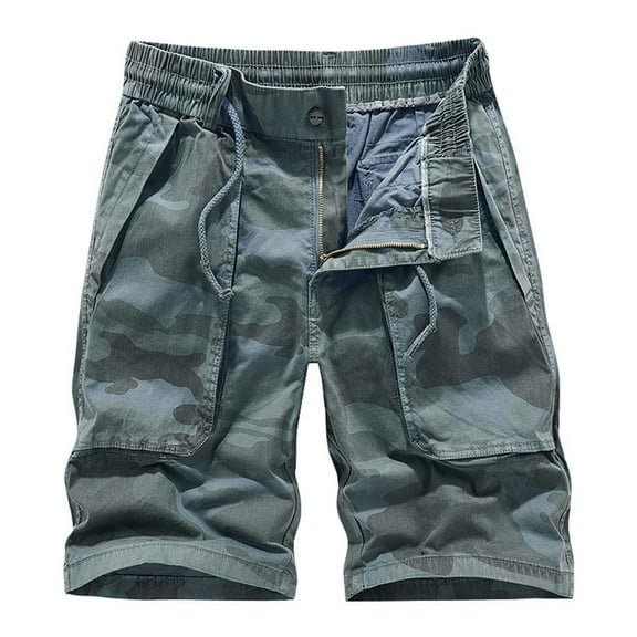 JLFKNG Mens Cargo Pants Solid Color Cargo Shorts Elastic Waist Drawstring Loose Fit Knee Length Cargo Short With Large Pockets Suitable For Sports