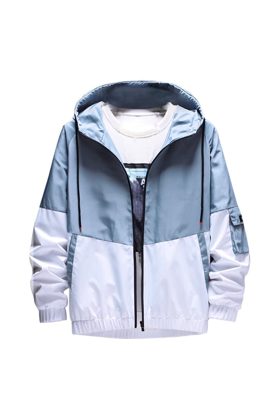 JLFKNG Mens Casual Lightweight Jacket Fashion Patchwork Color Jacket Windproof Warm Loose Fit Casual Soft Cotton Hooded Jackets With Pocket Comfy Mens Clothes
