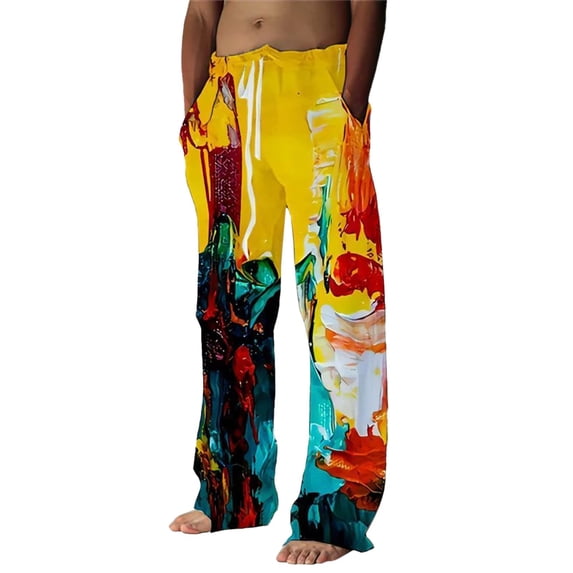 JLFKNG Mens Casual Pants Tie Dye Printed Breathable Loose Fit Trousers With Side Pockets Straight Leg Comfy Mens Clothing