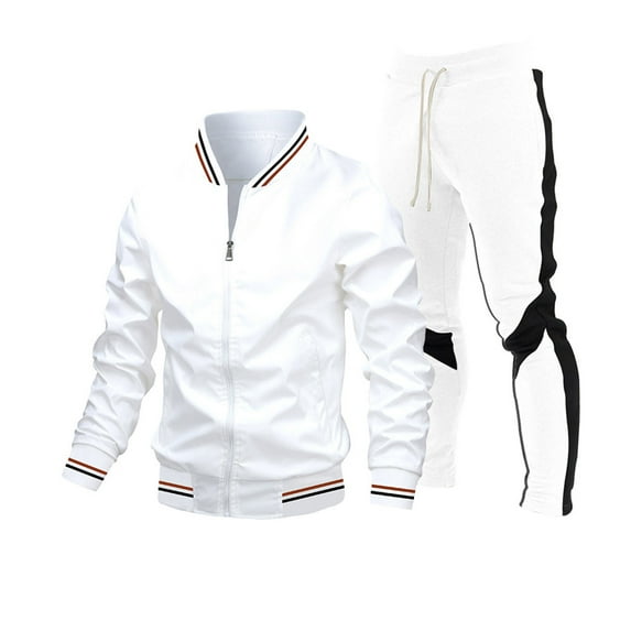 JLFKNG Mens Casual Street Running Teenagers Jacket Stitching Printed Trousers Suit Two Piece Comfy Mens Sets