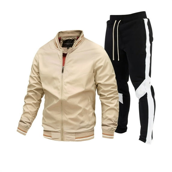 JLFKNG Mens Casual Street Running Teenagers Jacket Stitching Printed Trousers Suit Two Piece Suitable For Vacation