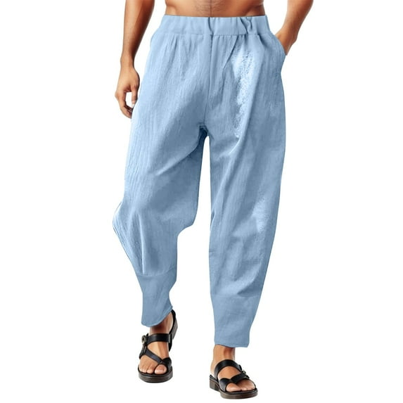JLFKNG Mens Joggers Summer Loose Fit Breathable Pants With Side Pockets And Elastic Waist String Simple Solid Color Mens Dailywear