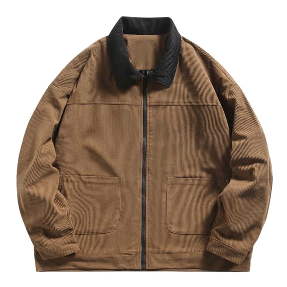 JLFKNG Mens Lightweight Jackets Oversized Casual Corduroy Jackets For Men Fashion Patchwork Color Long Sleeve Lapel Loose Fit Buttons Up Jacket Tops With Pockets Suitable For Dailywear