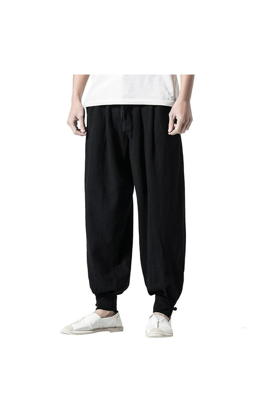 JLFKNG Mens Relaxed Fit Pants Loose Fit Breathable Drop Crotch Pants With Pockets Elastic Waist Design Mens Dailywear
